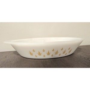 Vintage Rare Glasbake Divided Casserole Dish J2352 Yellow Crown  Milk Glass Oval